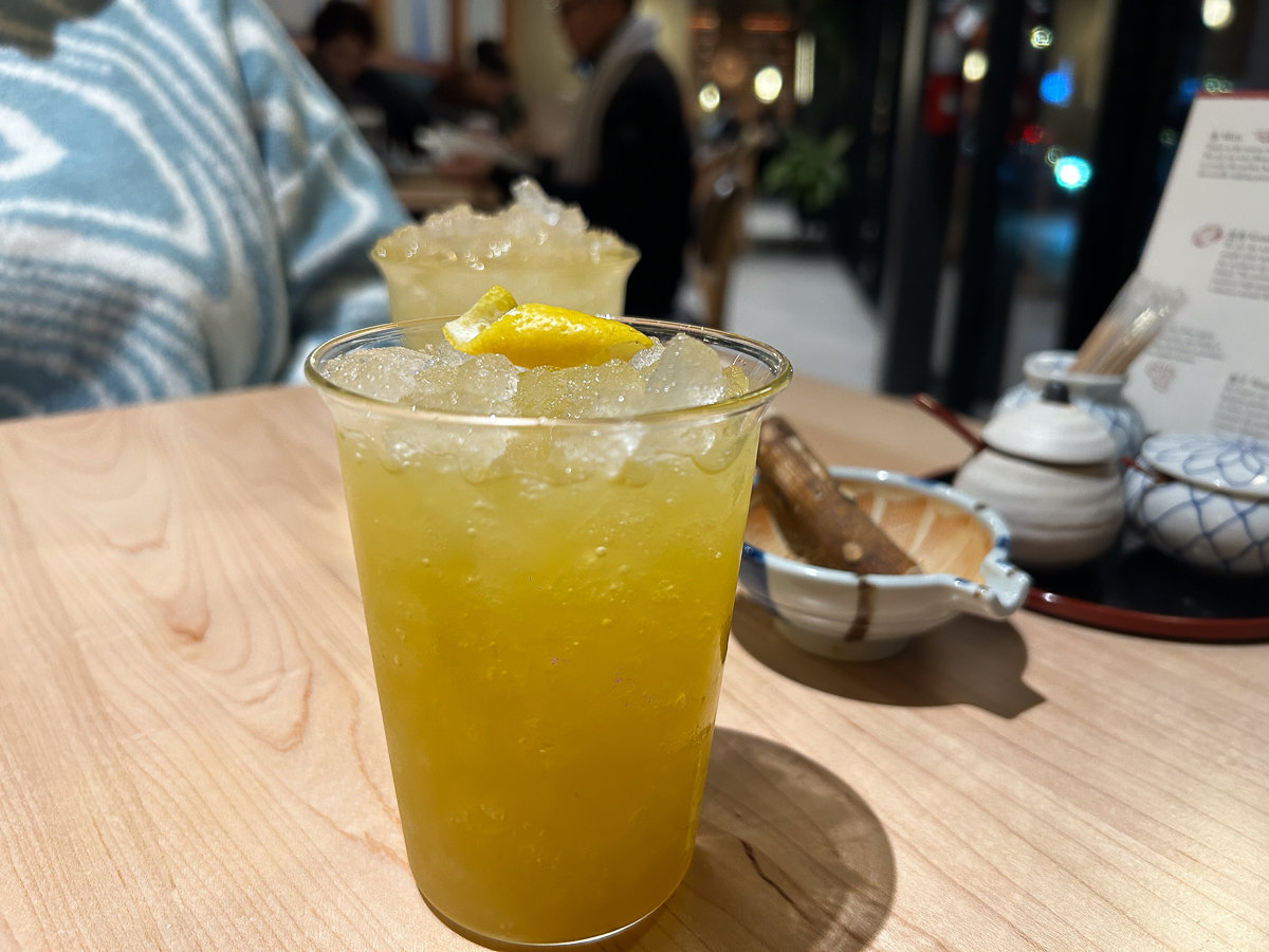 yellow drink with ice